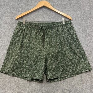 Zara Swim Shorts Mens XL Green White Floral Print Drawstring Elastic Waist